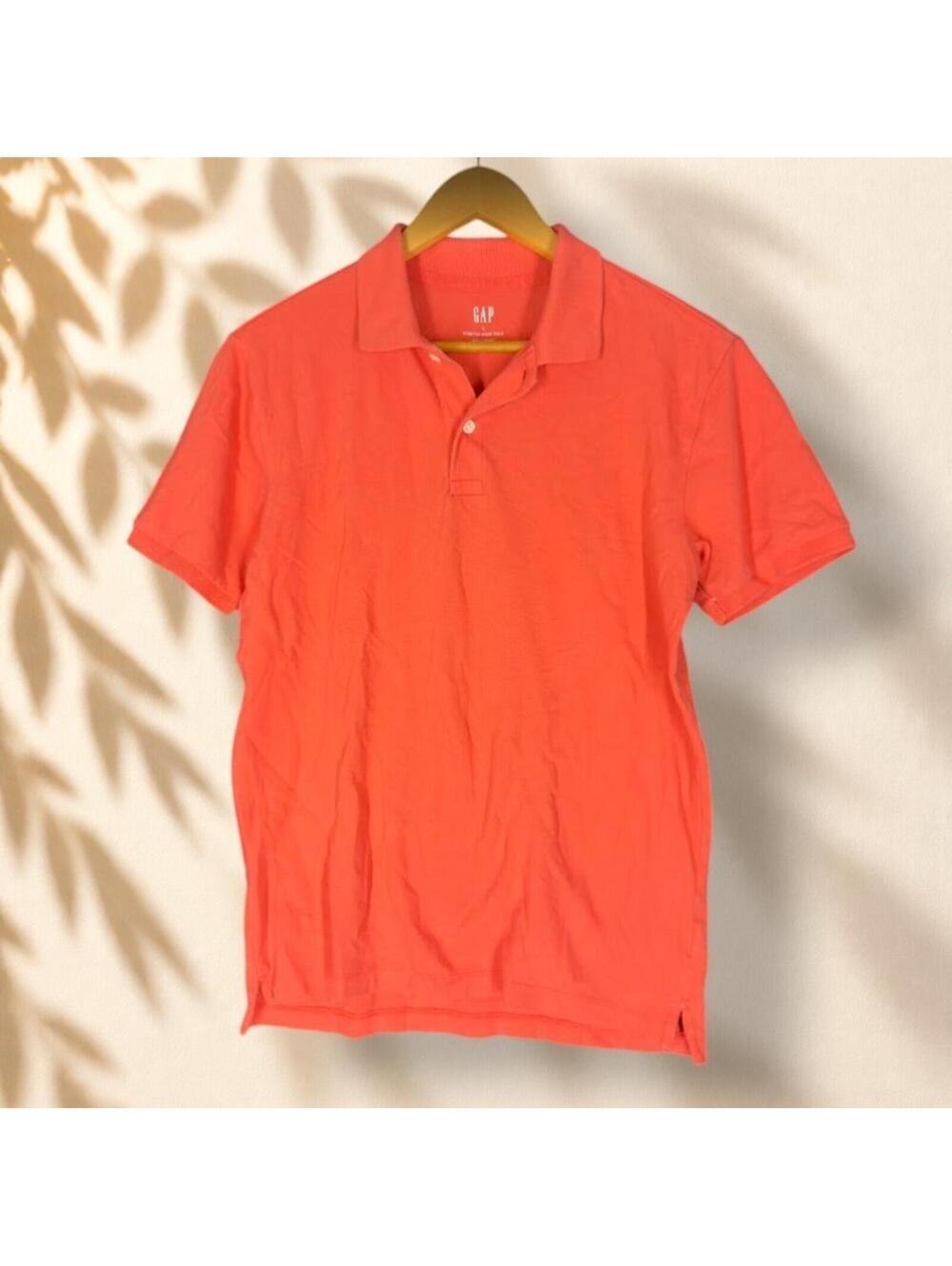 Gap Polo Shirt Men S Small Orange Button Up Collared Short Sleeve Cotton Stretch